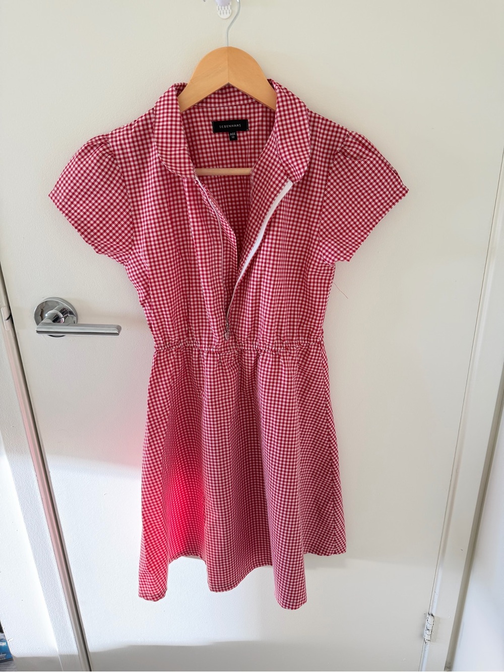 Red Gingham Short Sleeve Shirt Dress